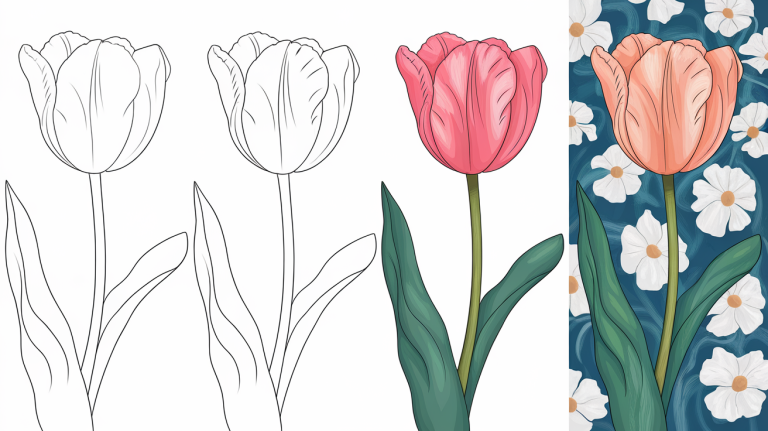 how to draw a tulip easy