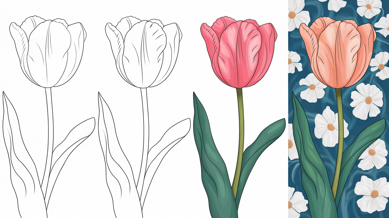 how to draw a tulip easy