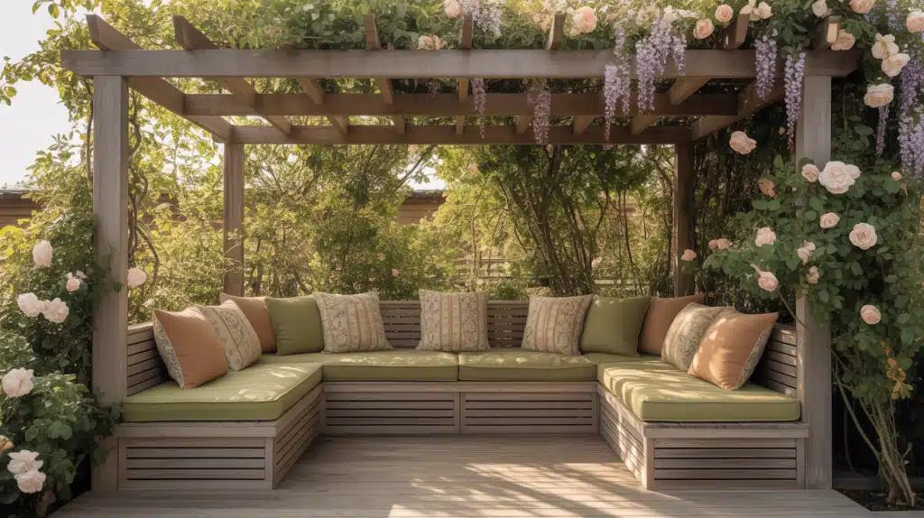 Bench with Pergola Overhead
