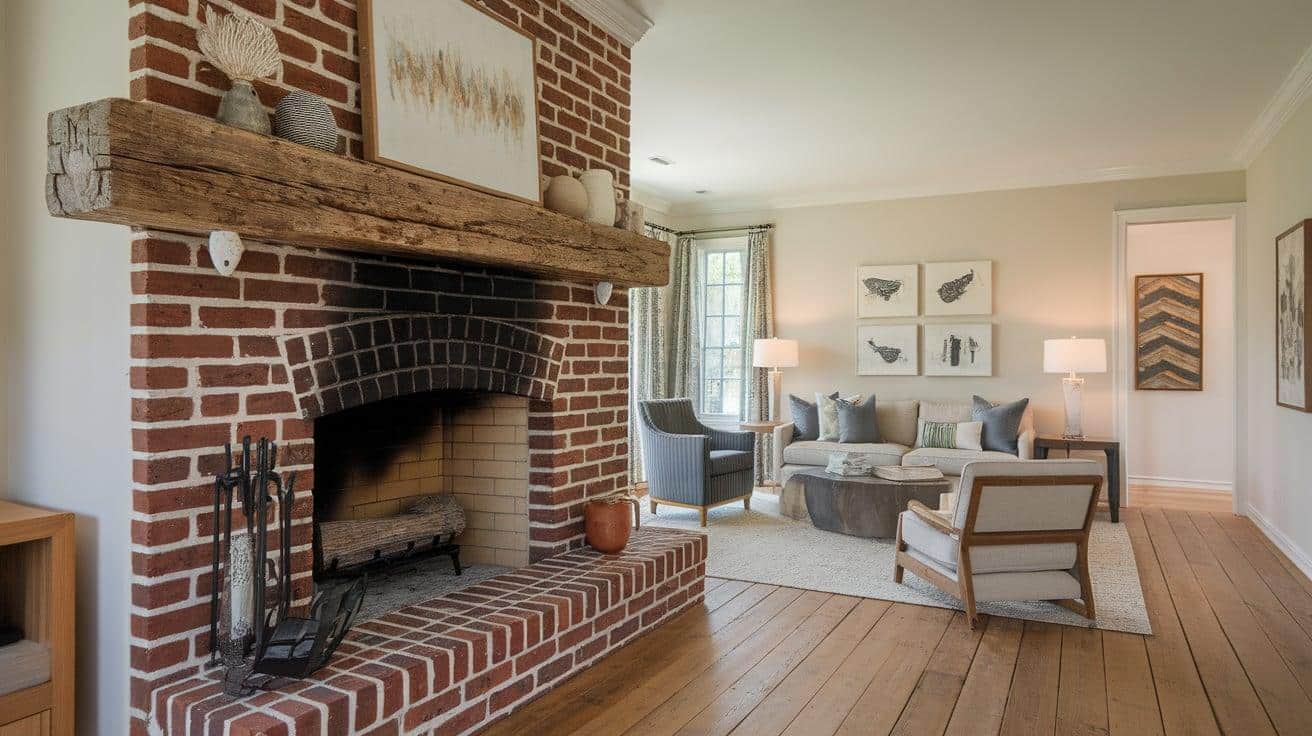 Brick_Fireplace_with_Rustic_Wood_Beam_Mantel