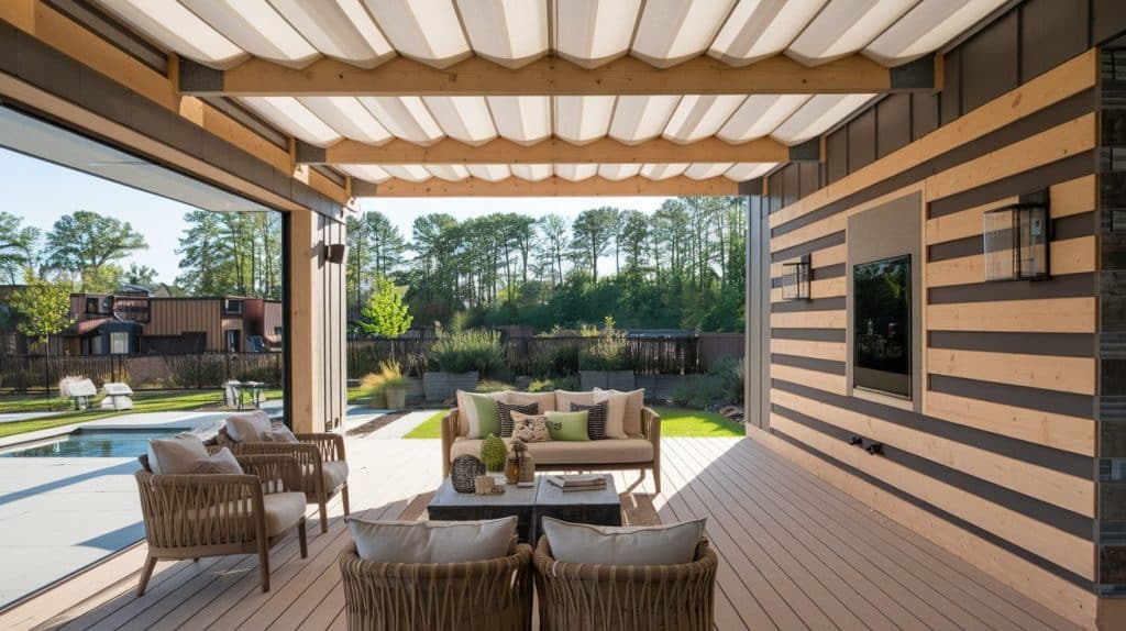 Fabric and Lath Strip Ceiling