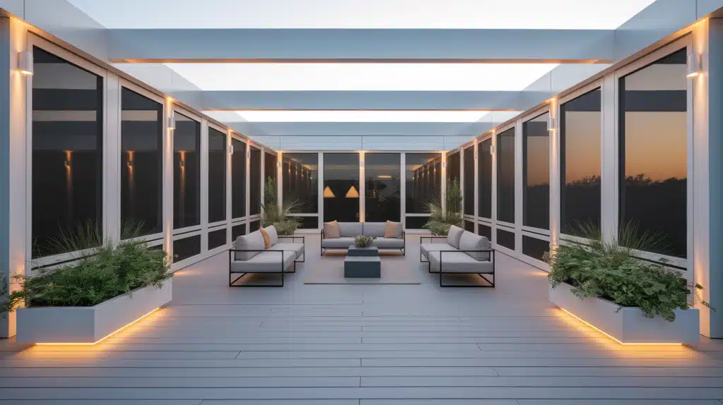 Modern Minimalist Design with Glass and Screens
