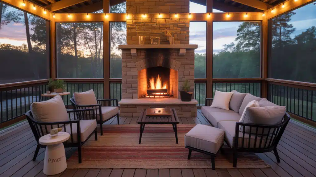 Screened Deck with Fireplace for Year-Round Use