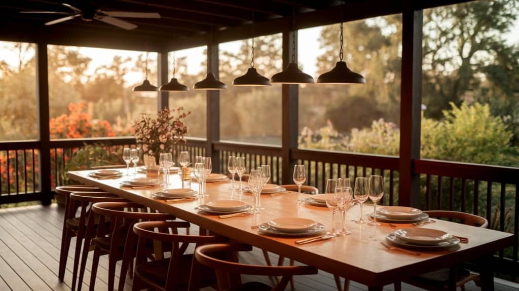 Screened-In Dining Area with Custom Table