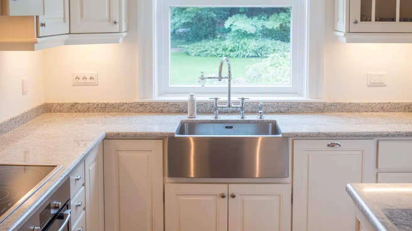 15 Granite Countertop Ideas for White Kitchen Cabinets