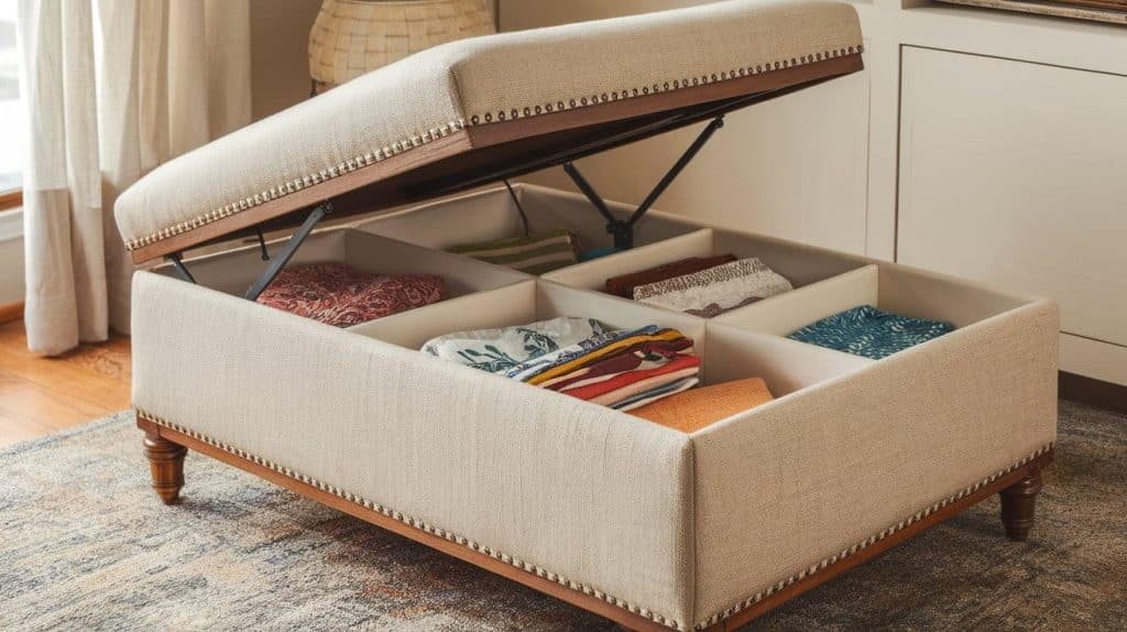 Fabric Storage Ottoman with Hidden Compartments