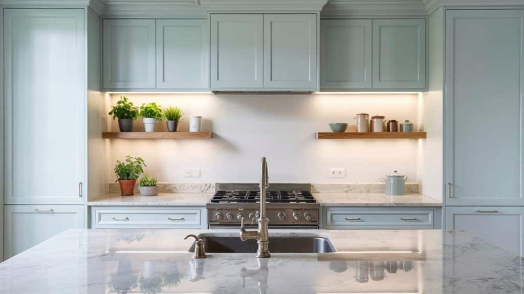 Mint Blue with Oak Shelves