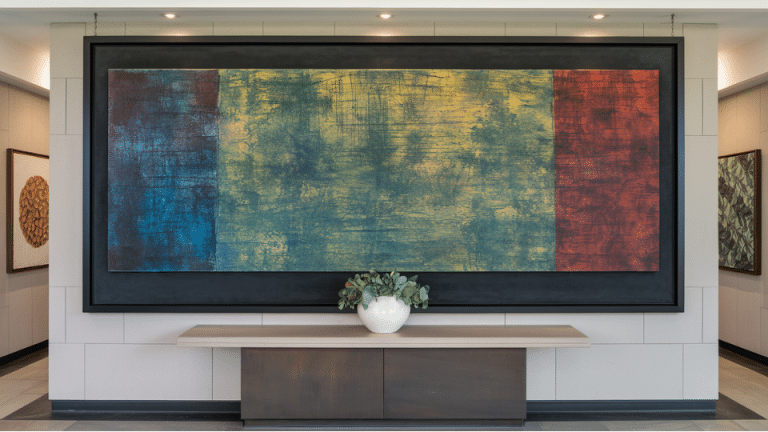 how high to hang art above console table