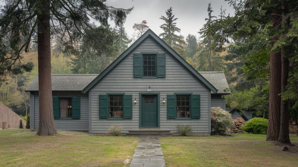 forest green shutters house