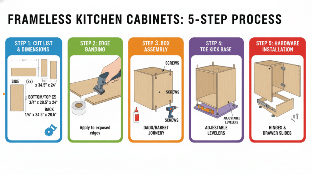 How To Build Frameless Kitchen Base Cabinets