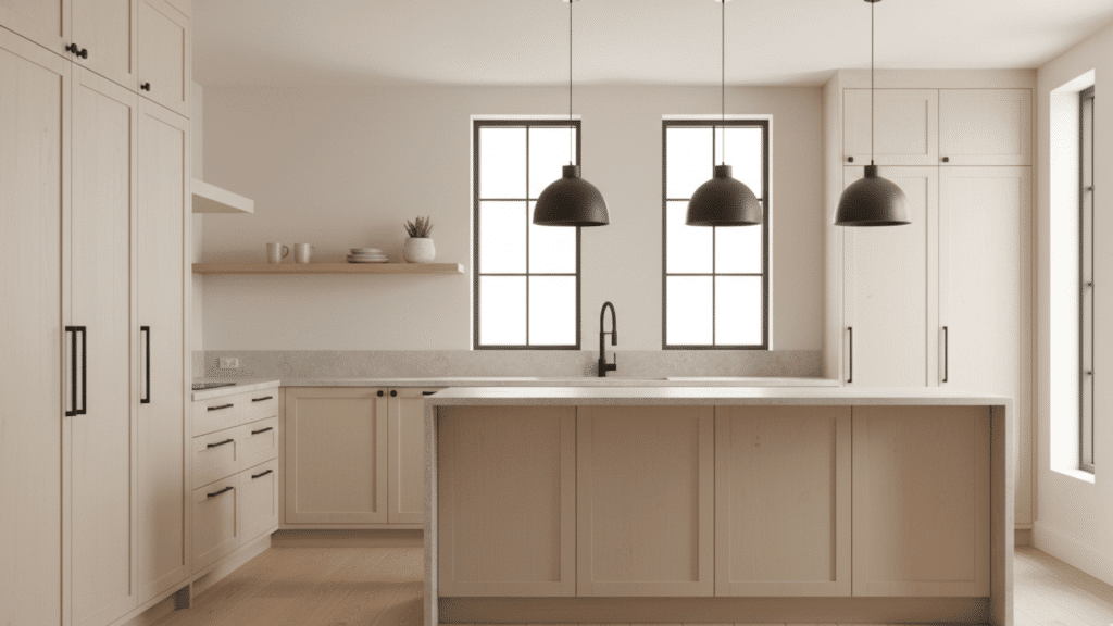 Neutral Kitchen With Black Accents