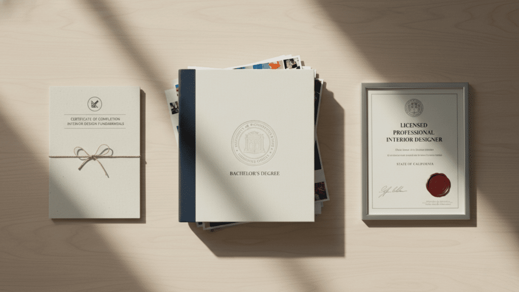 interior design certification vs Degree vs License