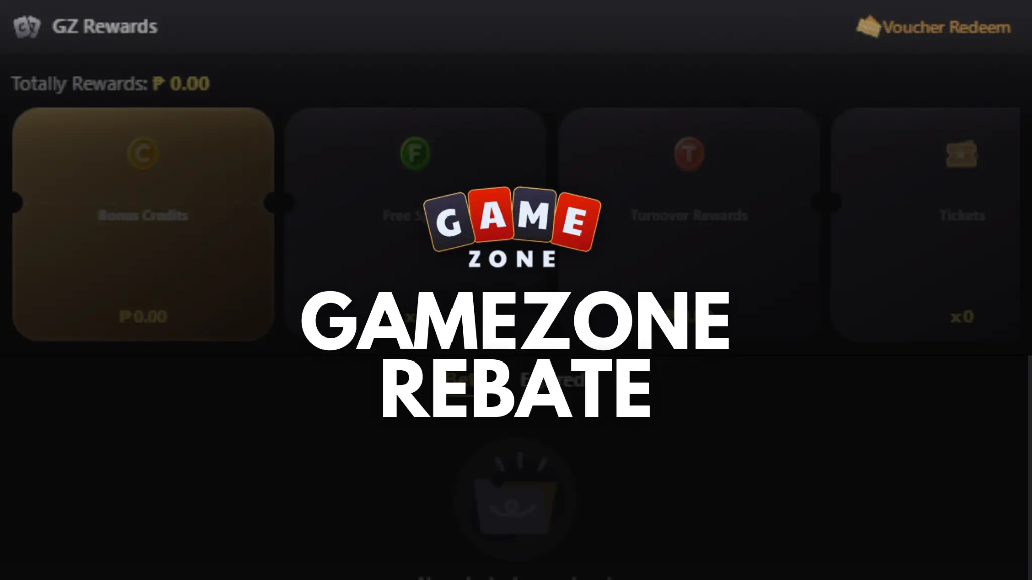 Dark interface showing Game Zone rebate rewards and credit balances in low lighting