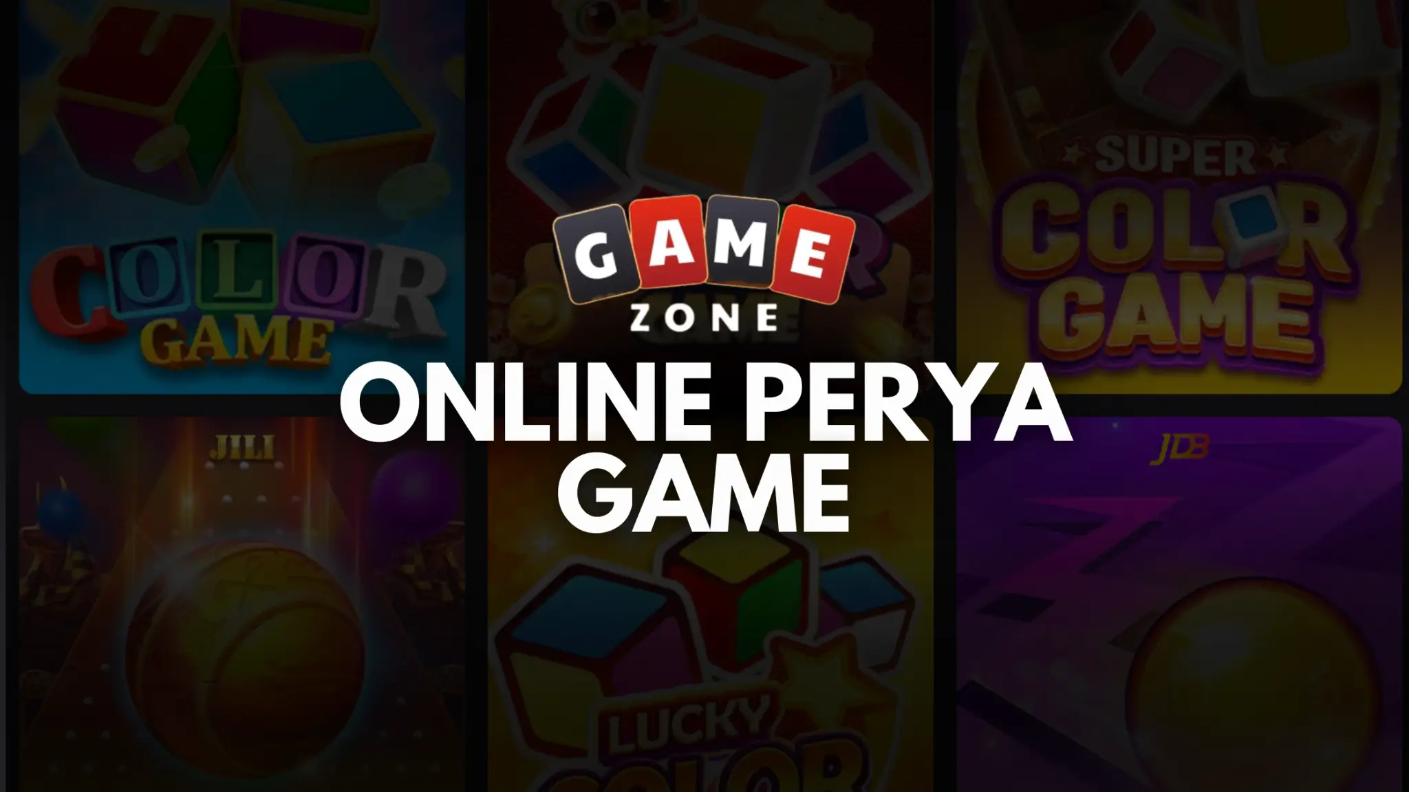 Colorful game app icons with bold text promoting online gaming