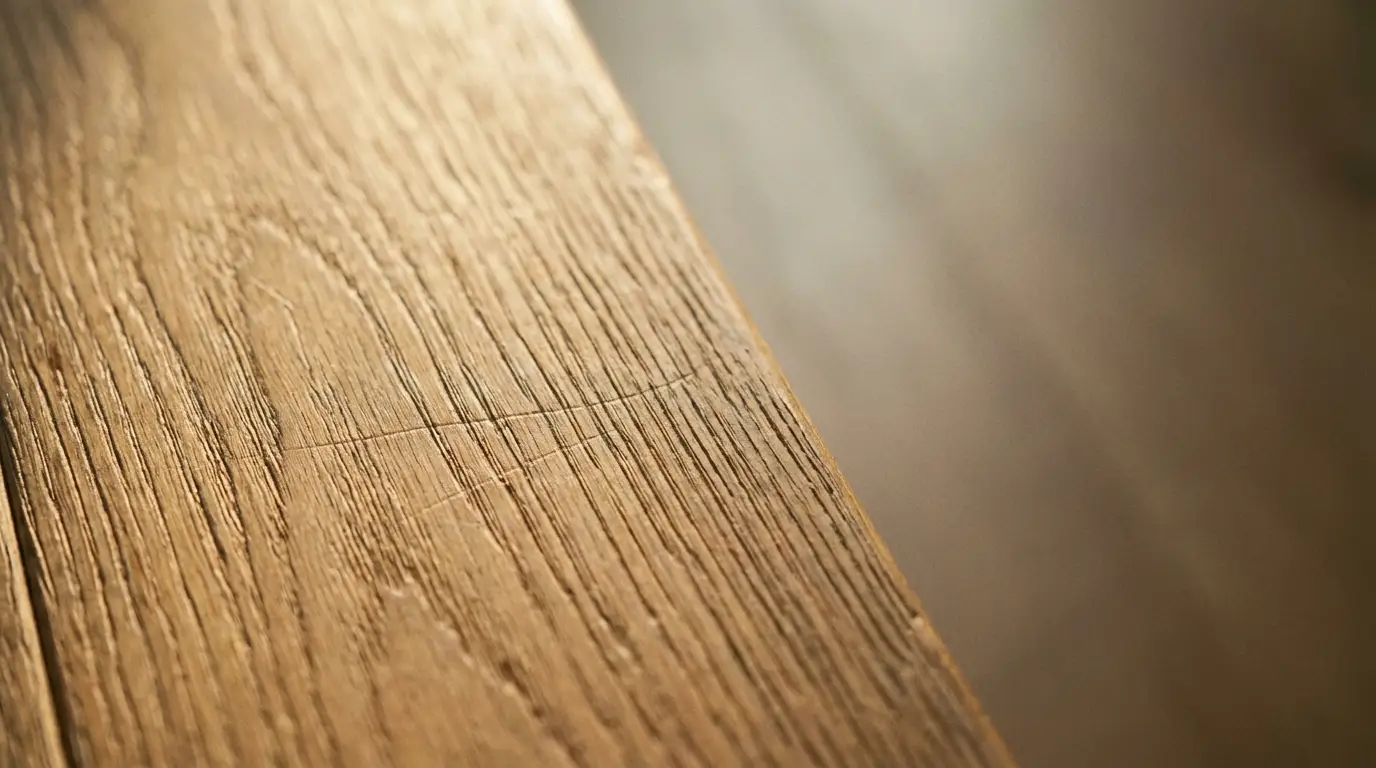 Close-up of textured wooden surface with warm lighting and visible grain patterns