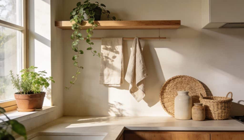 Adding Plants and Natural Texture to a Minimalist Kitchen