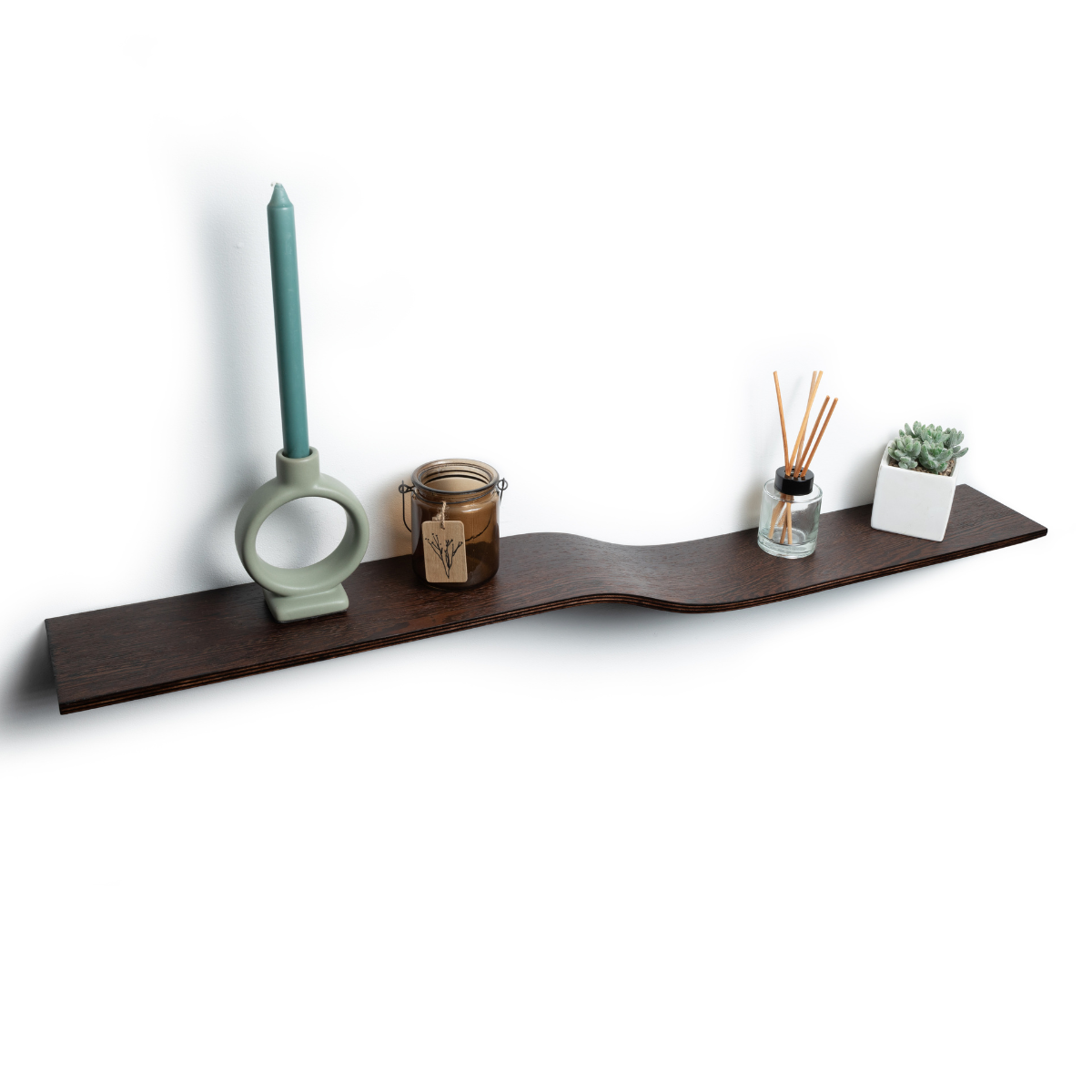 wall mounted floating wall shelf from wood curved design