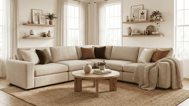 bright-modern-living-room-with-a-large-neutral-modular-couch-cushions-throw-blanket-round-coffee-table-and-simple-décor