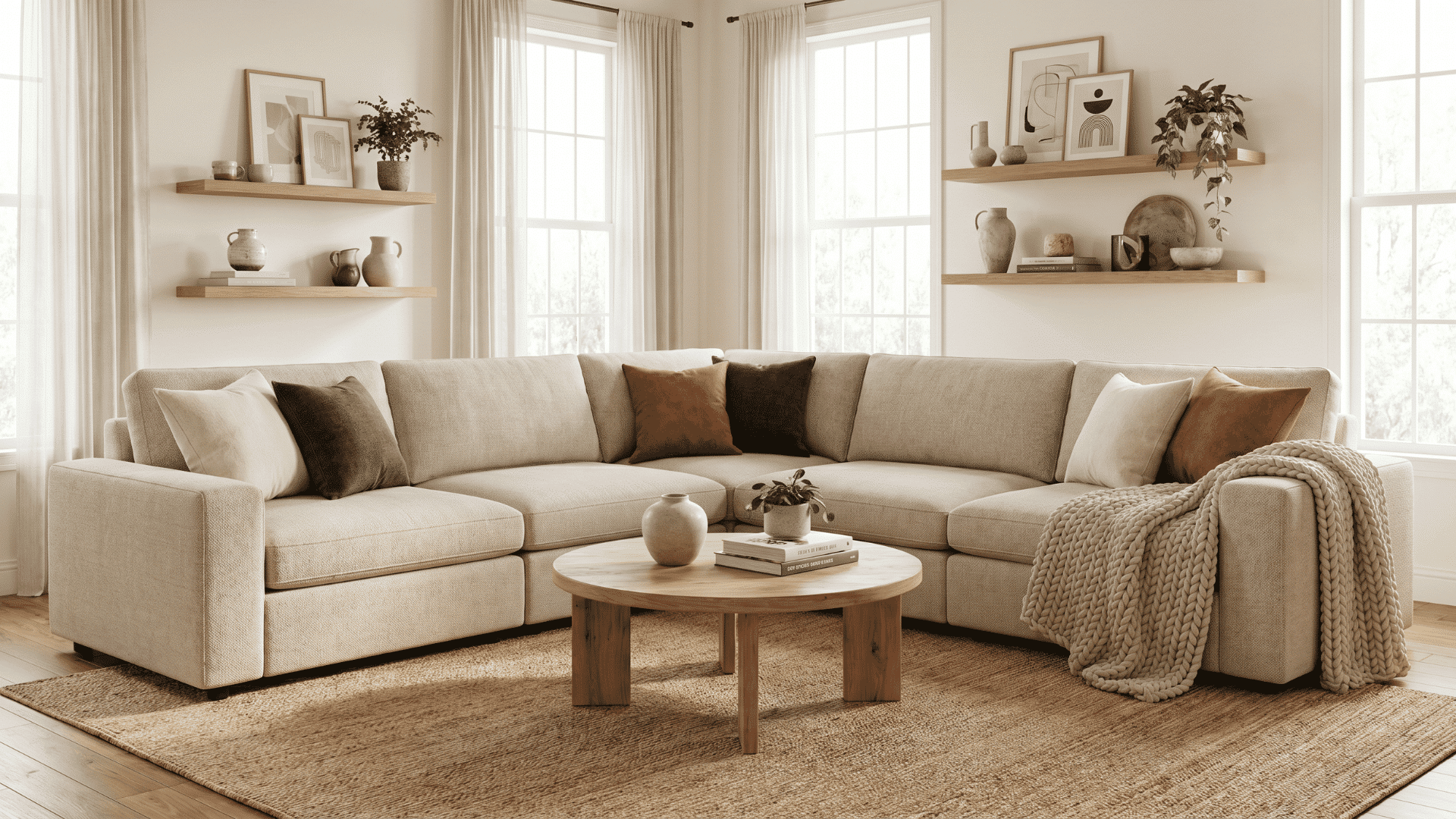 bright-modern-living-room-with-a-large-neutral-modular-couch-cushions-throw-blanket-round-coffee-table-and-simple-décor