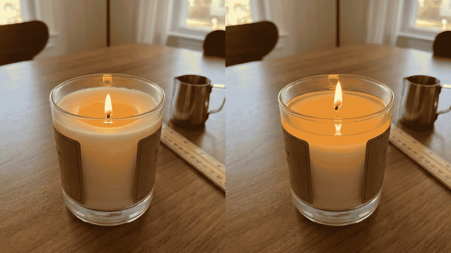 Candle with tunneling beside a properly burning candle