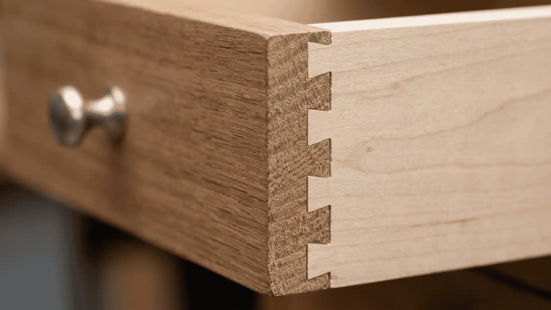 close-up-of-a-wooden-drawer-corner-featuring-precisely-cut-through-dovetail-joints-and-a-small-metal-pull-knob