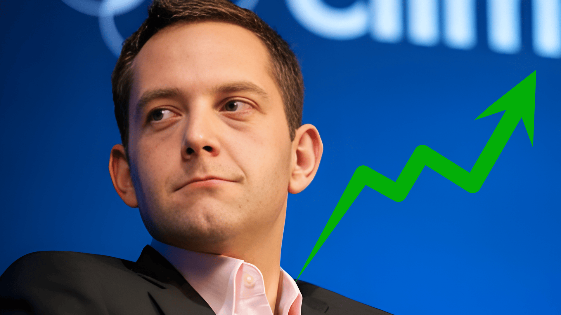 David Friedberg looking upward next to a rising green arrow, symbolizing future financial growth.
