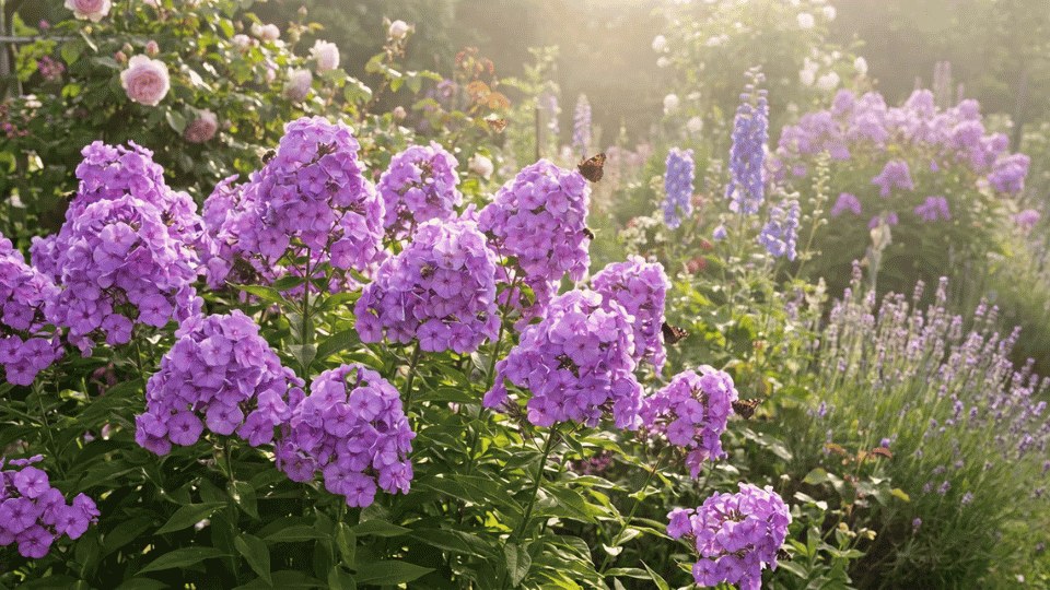 A large, domed cluster of fragrant, five-petaled deep magenta-purple garden phlox blooms.