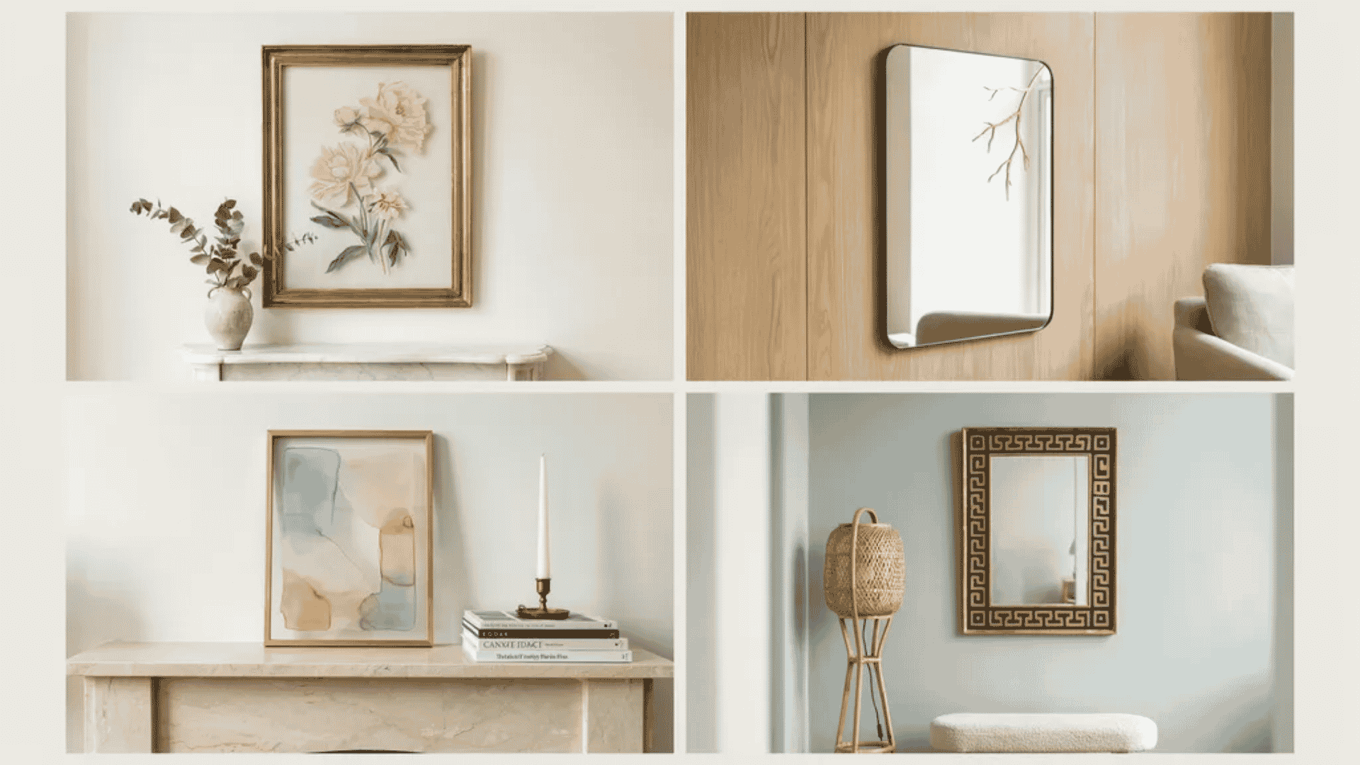 Painted picture frames and mirrors with floral, gold accent and abstract designs