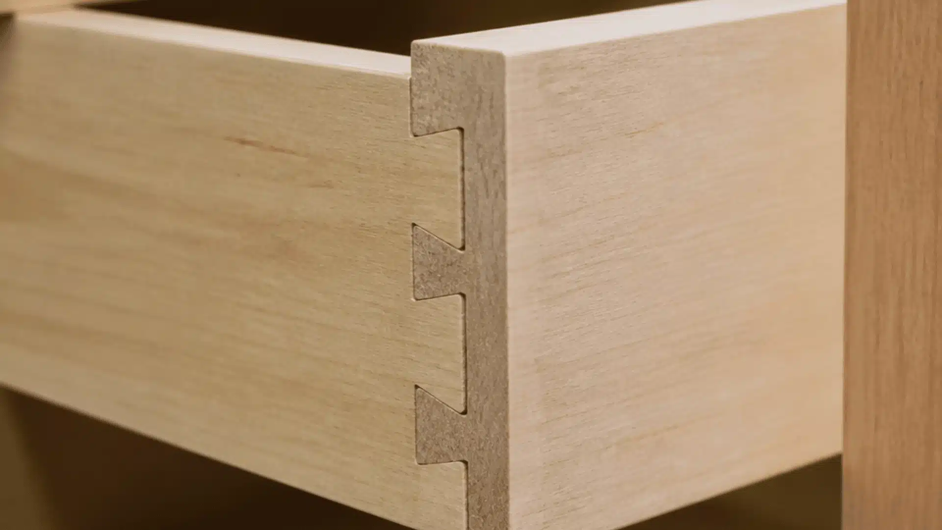 Half-blind dovetail joint hidden on a drawer front