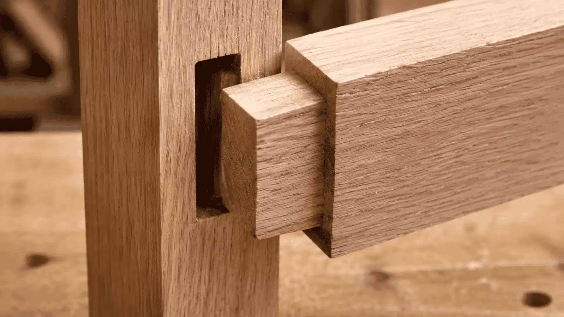 Mortise-and-tenon joint connecting two wooden pieces