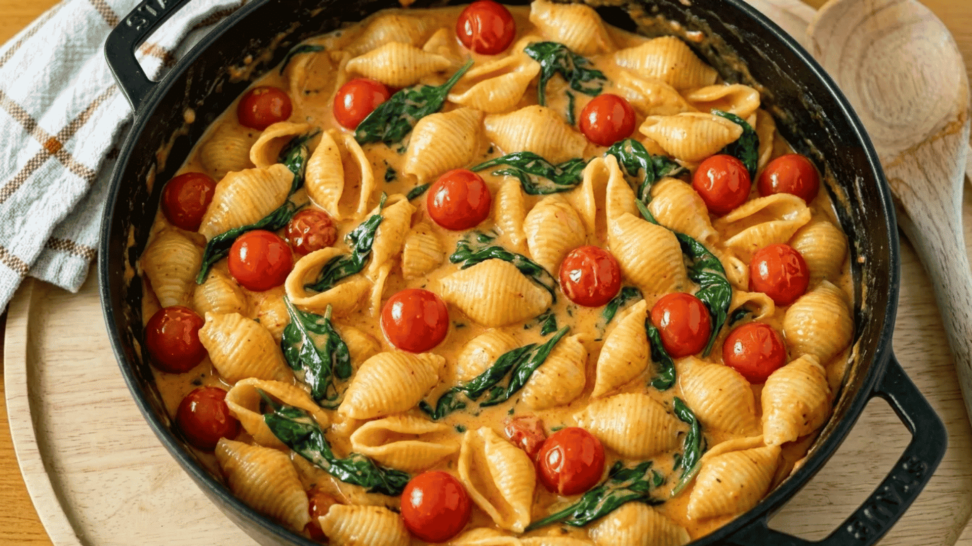 One-pot creamy tortellini with spinach, cherry tomatoes, and rich cheesy sauce for an easy comfort dinner.