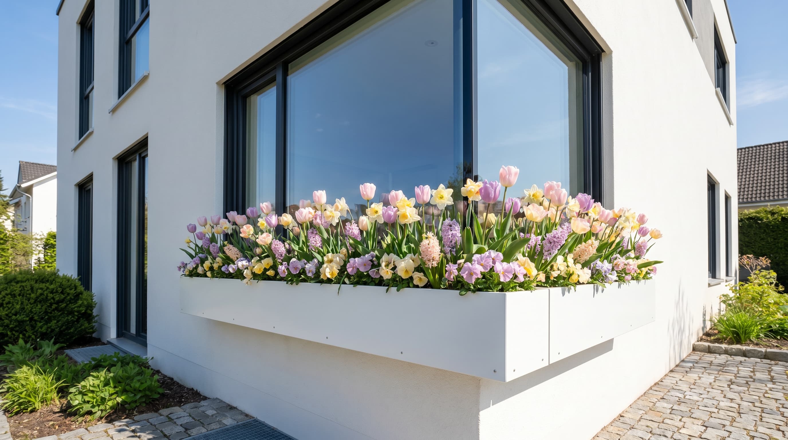 Spring flowers in colorful arrangement showcasing cheerful window box ideas.