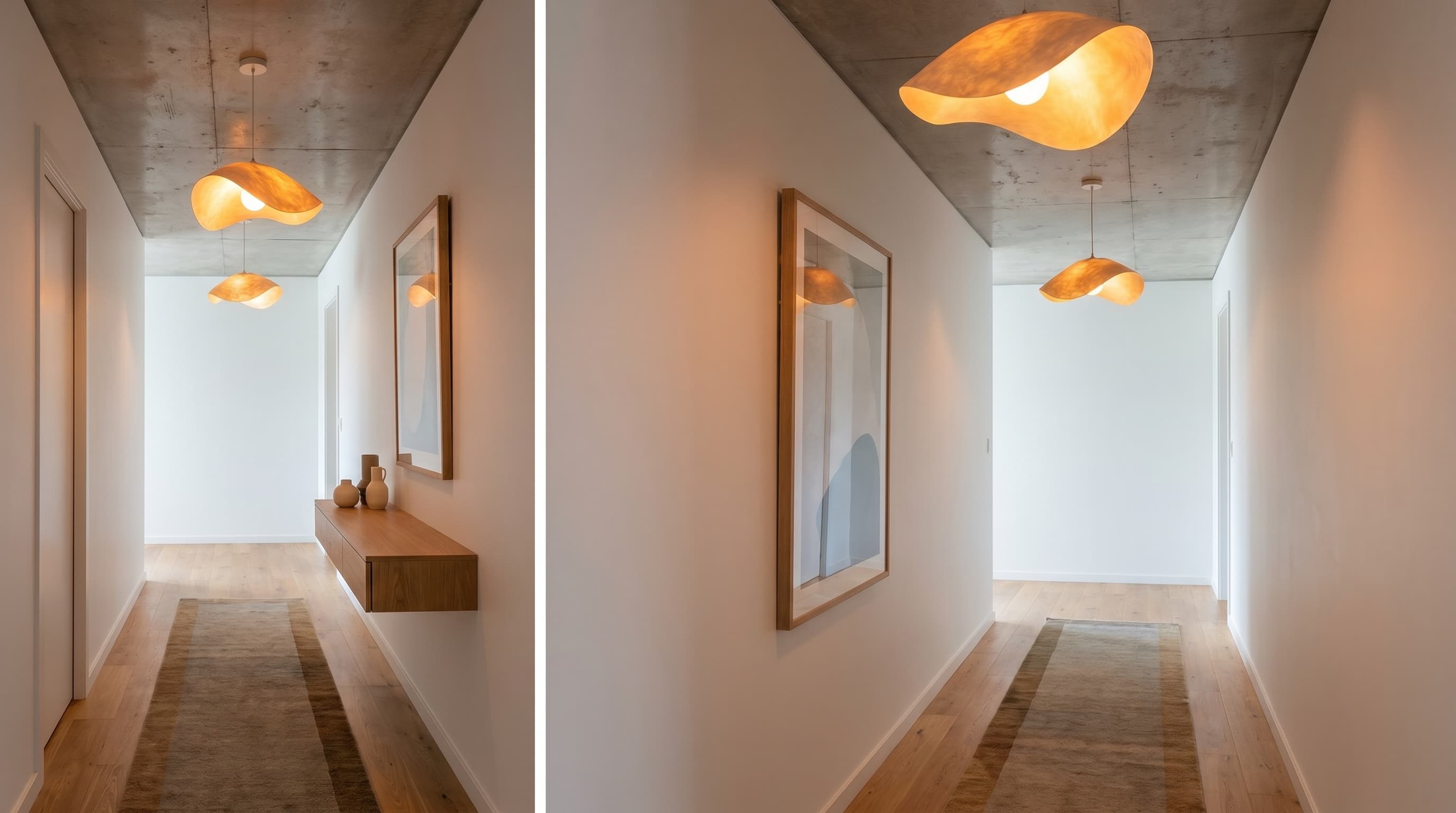 Inviting hallway decor ideas featuring pendant lighting that adds warmth, character, and visual appeal overhead.