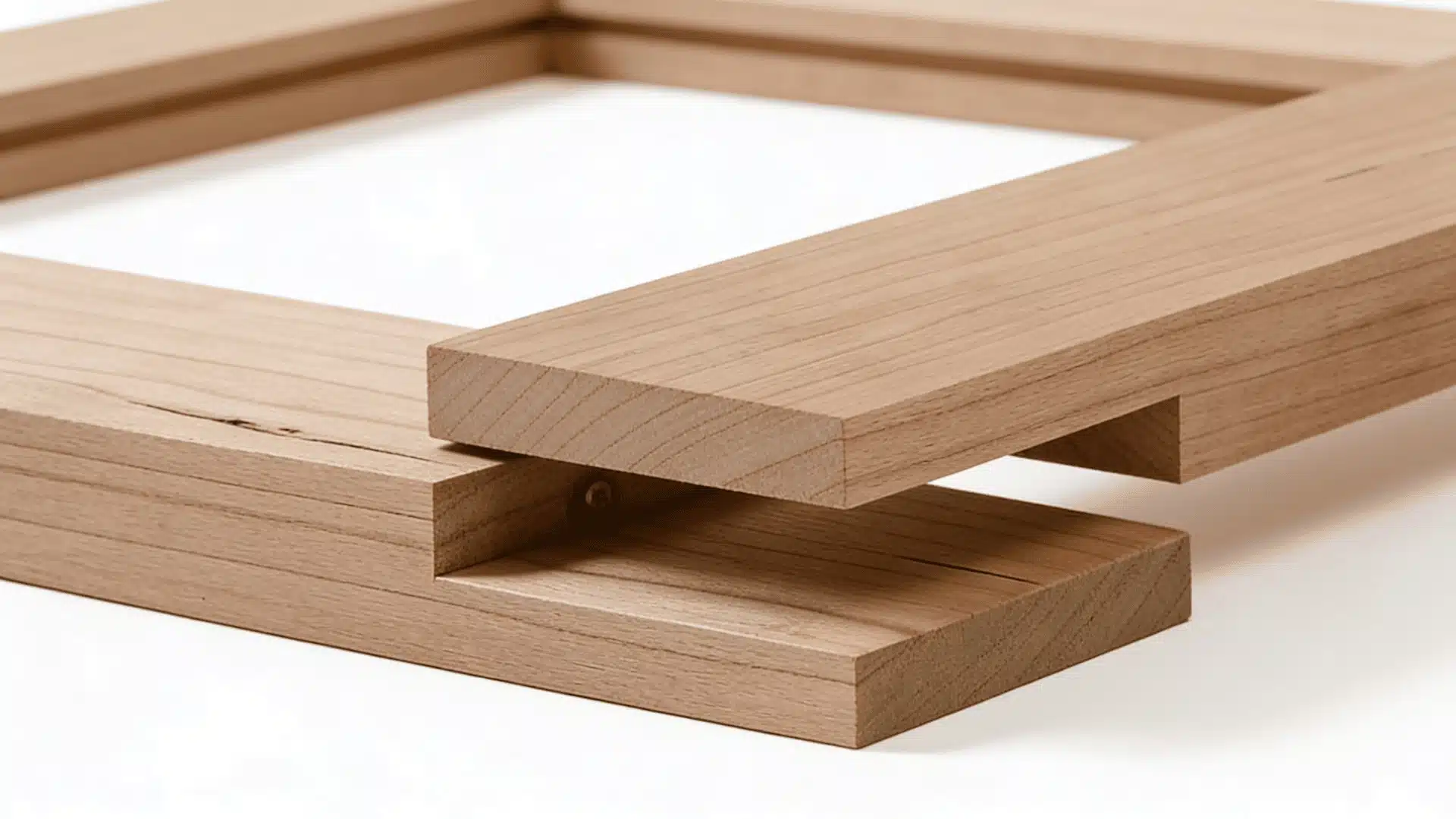 Two overlapping wooden boards joined with a lap joint