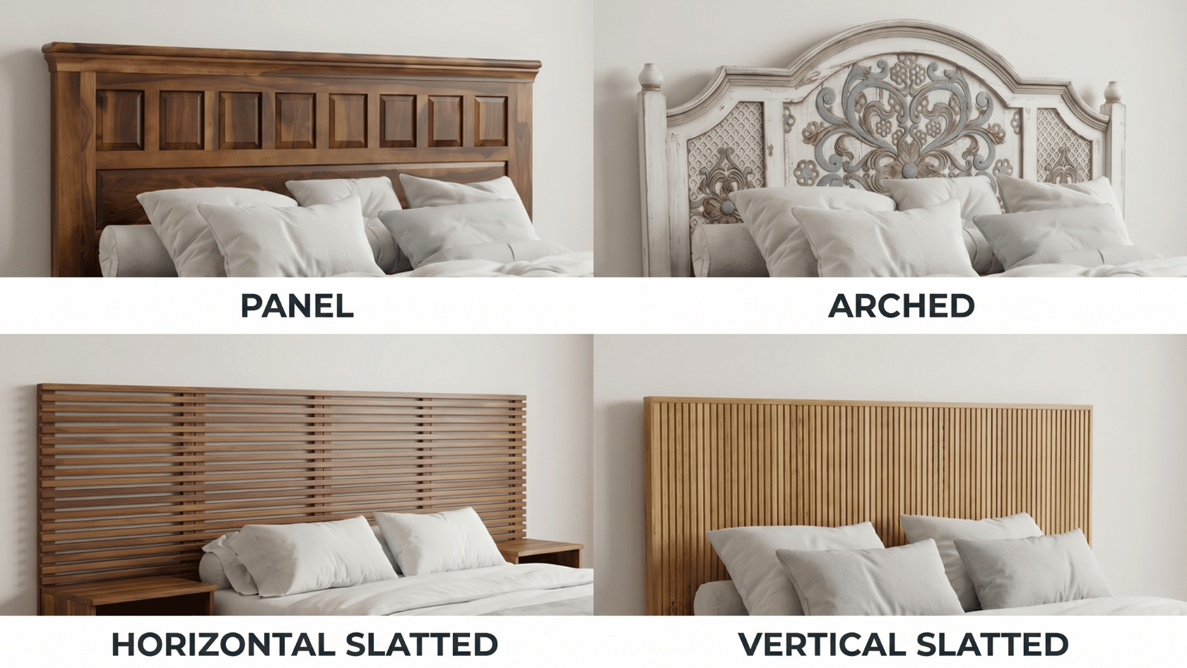Upholstered headboard behind pillows at the top of a neatly made bed