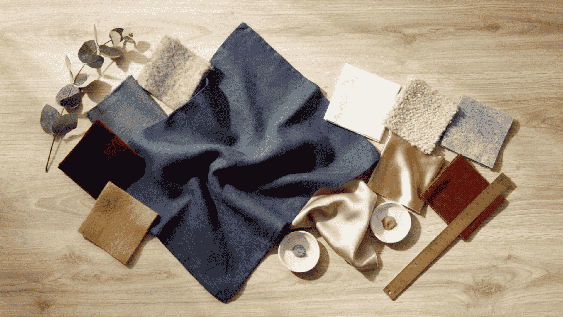Navy blue fabric displayed with popular coordinating colors
