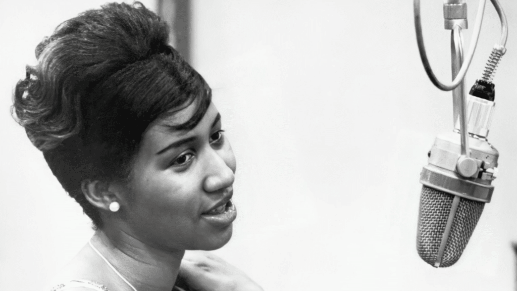 Aretha Franklin recording at Columbia Studios in New York.