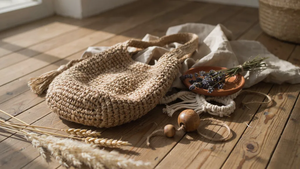 Natural-fiber crochet shoulder bag with a relaxed boho style.