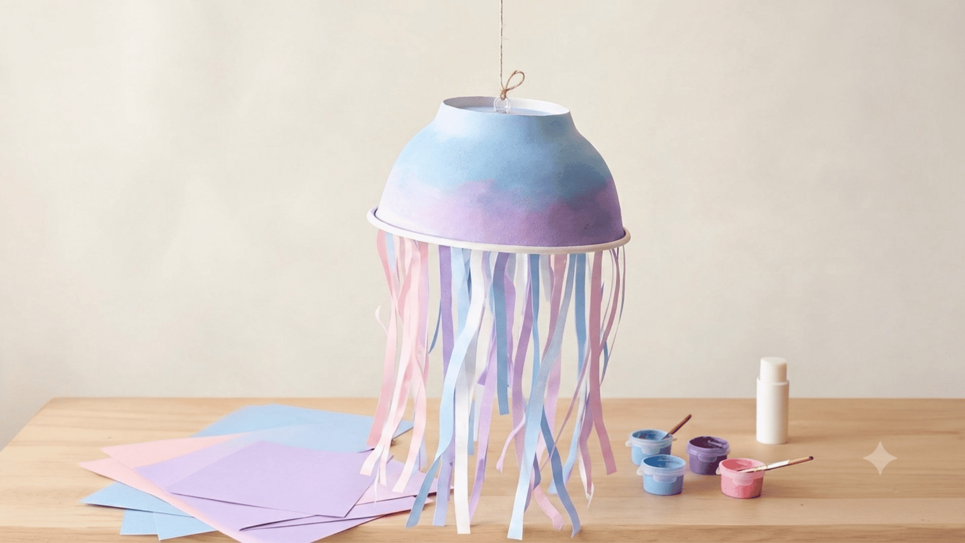 Paper craft art showing a jellyfish decoration made from a bowl