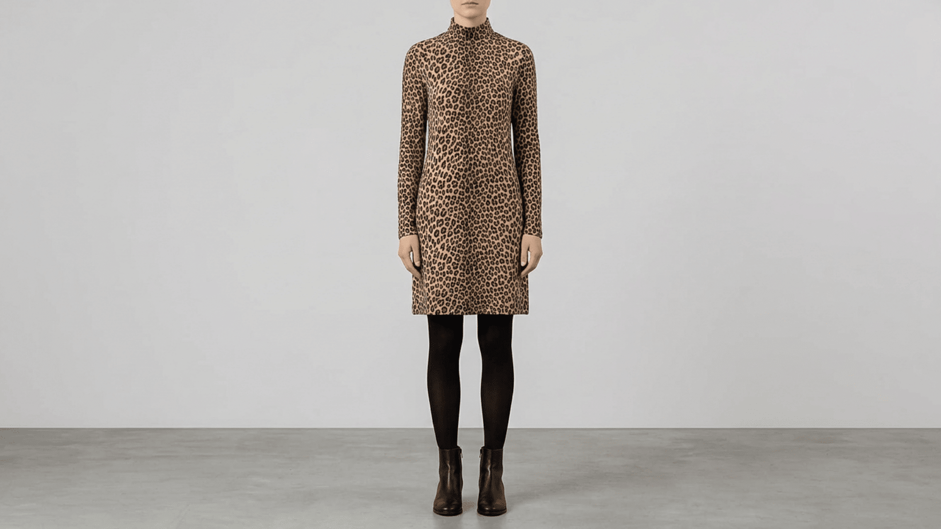 A models wearing cheetah print and leopard print dresses shown side by side for outfit comparison