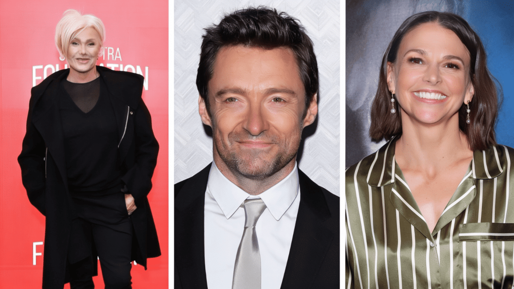 Sutton Foster and Hugh Jackman with Deborra-Lee Furness in celebrity photo collage