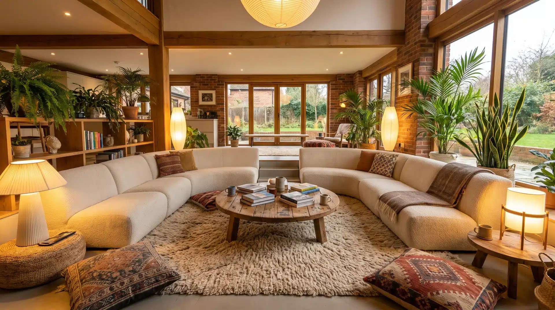 Low modular seating arranged as a modern 70s conversation area.