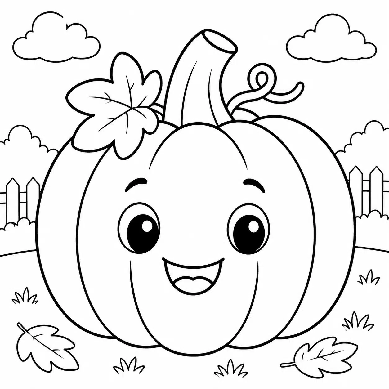 Cute and simple pumpkin coloring page with bold, thick outlines, perfect for toddlers and young children just learning to practice coloring skills