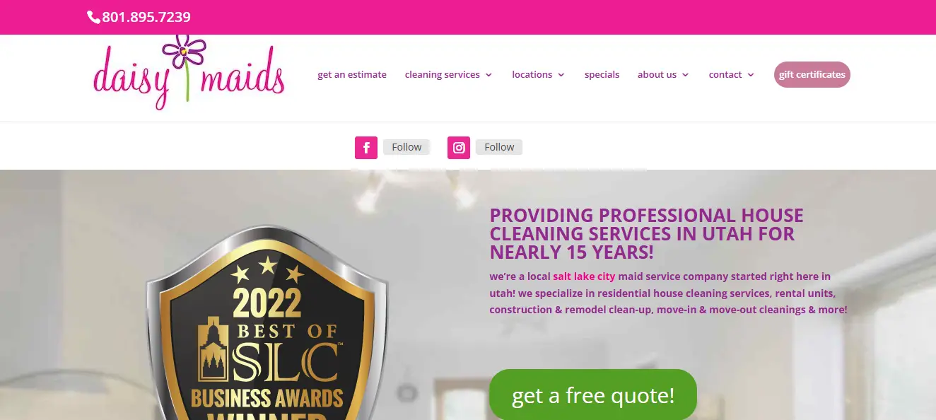 Award plaque for 2022 Best of SLC Business Awards with pink and purple website banner