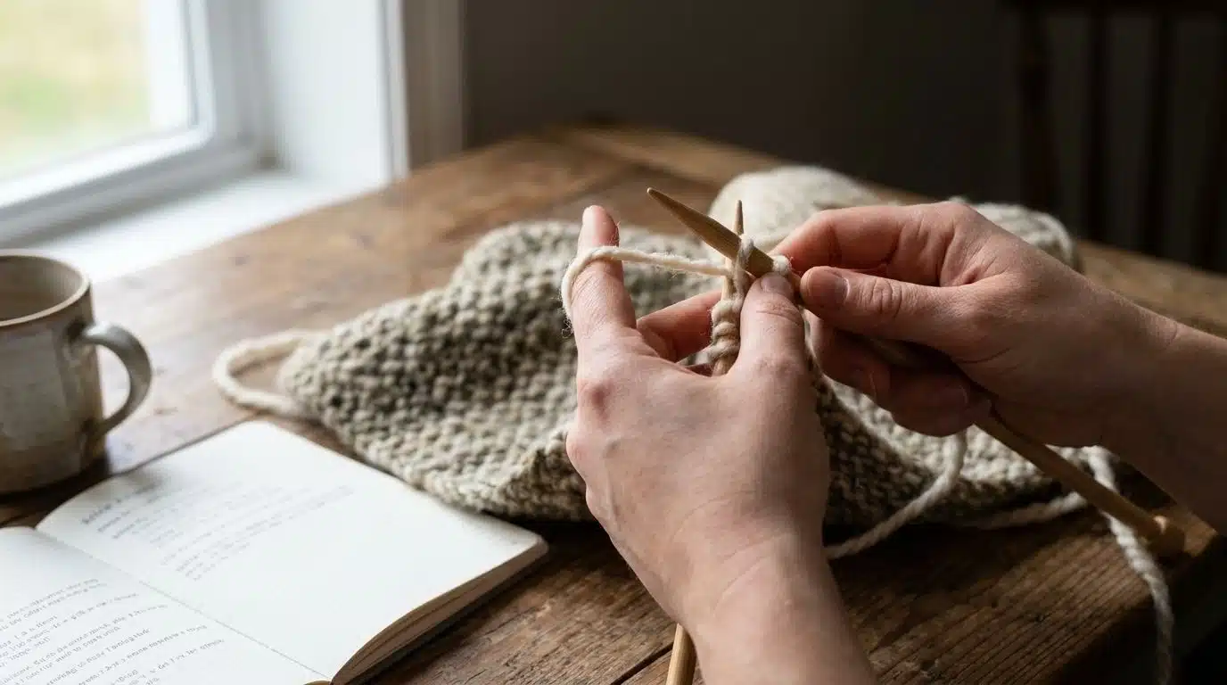 Magic loop technique creating a small knitted tube with circular needles