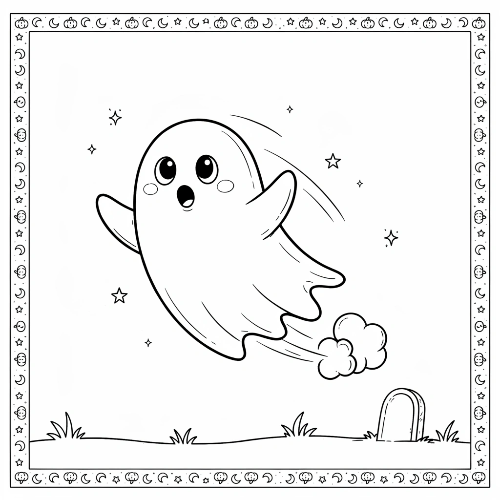 Cute ghost fall coloring page featuring a rounded, friendly ghost design that keeps Halloween