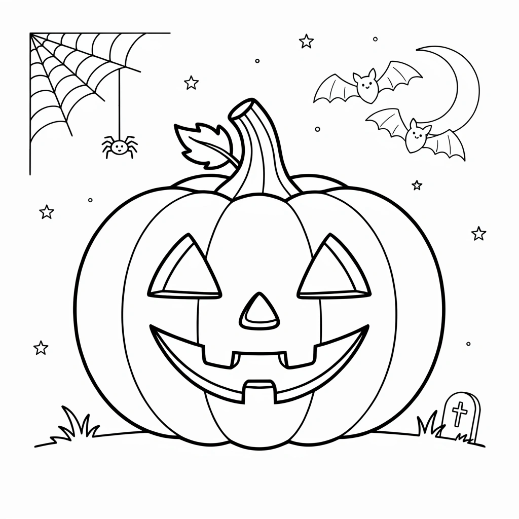 Halloween pumpkin coloring page featuring a slightly spooky carved design, blending Halloween fun into the broader fall coloring collection