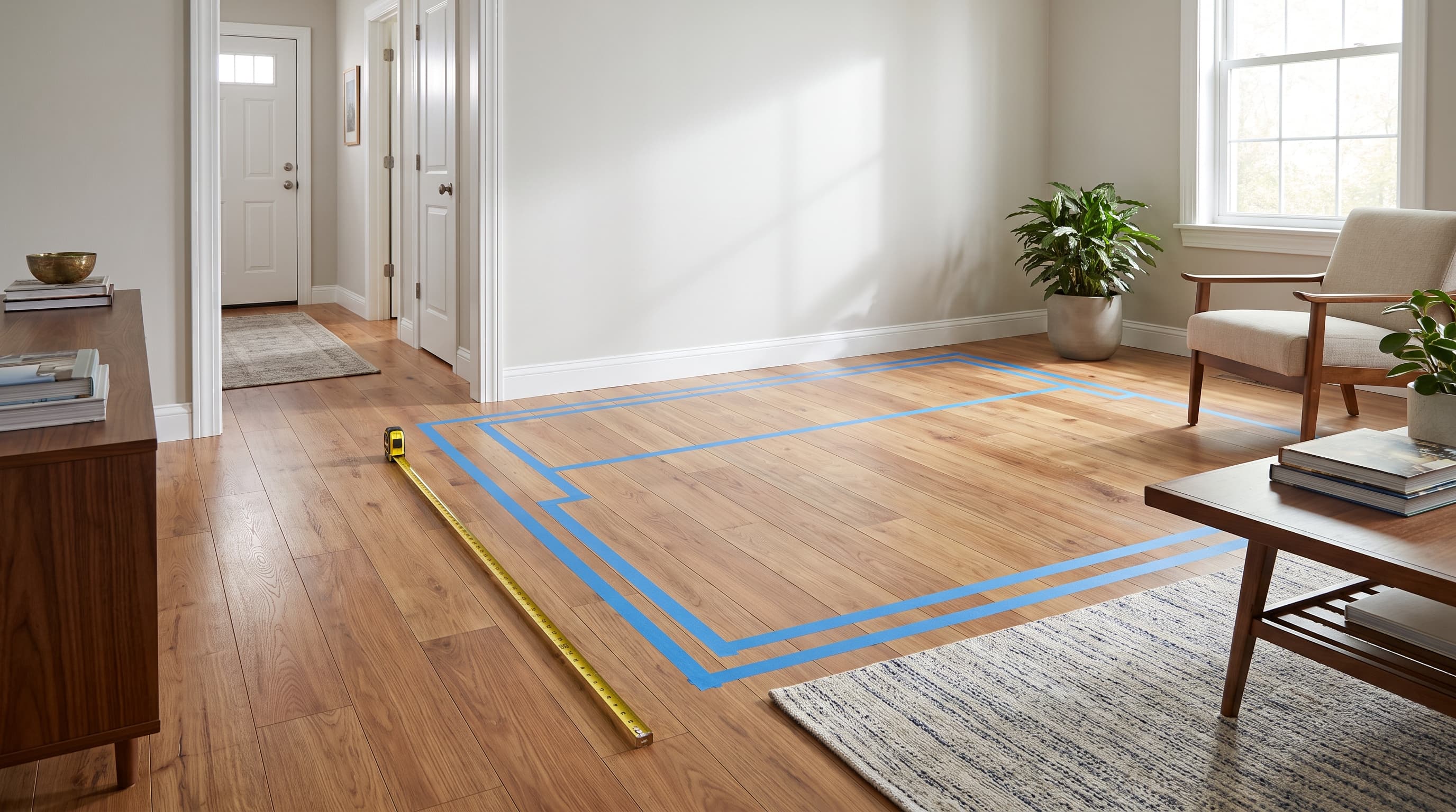 Measuring room space, walkways, and doorways to choose the right couch length before buying