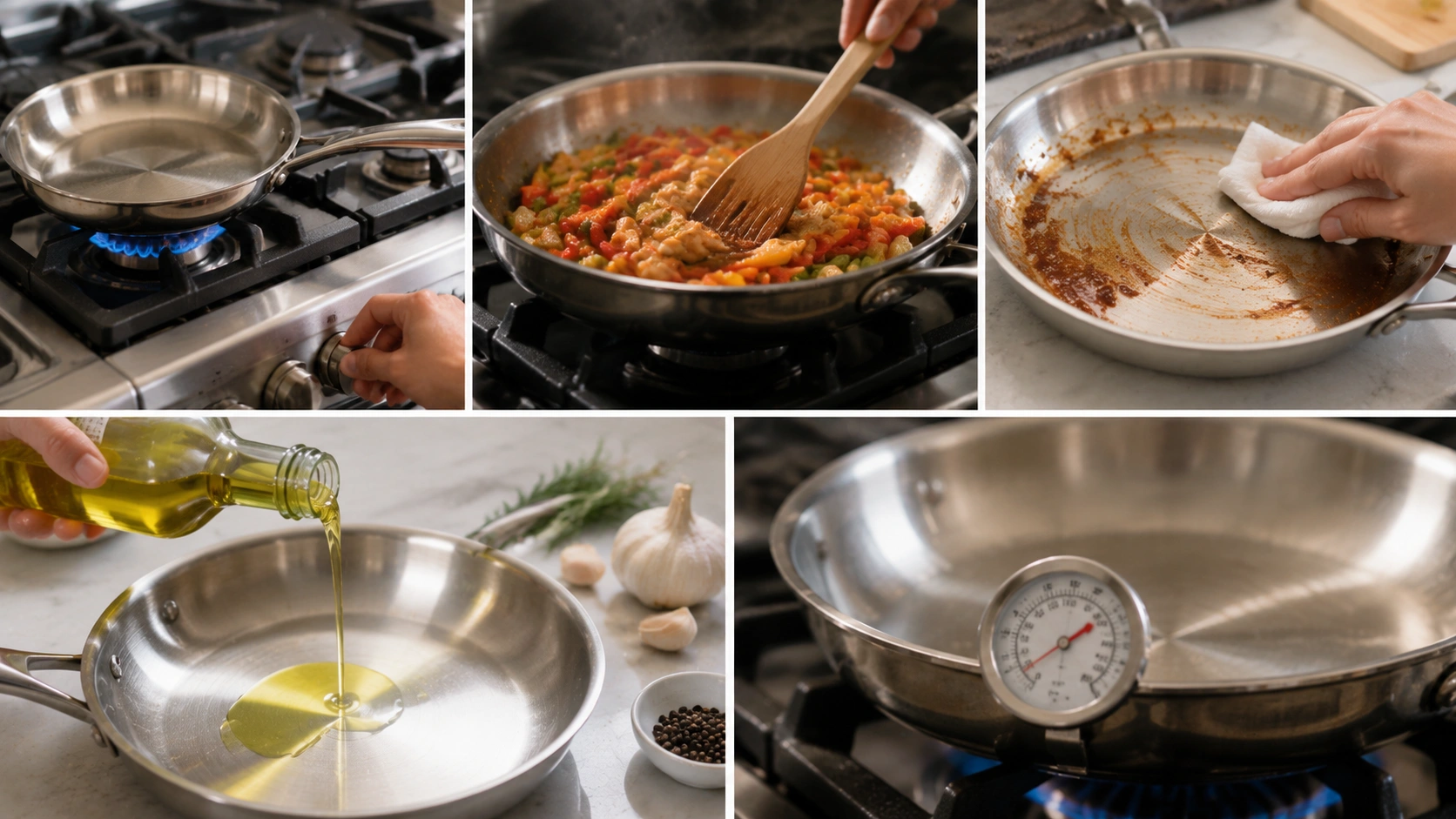 Cooking habits that help prevent burnt pans with proper heat control, oil use, stirring, and cleaning