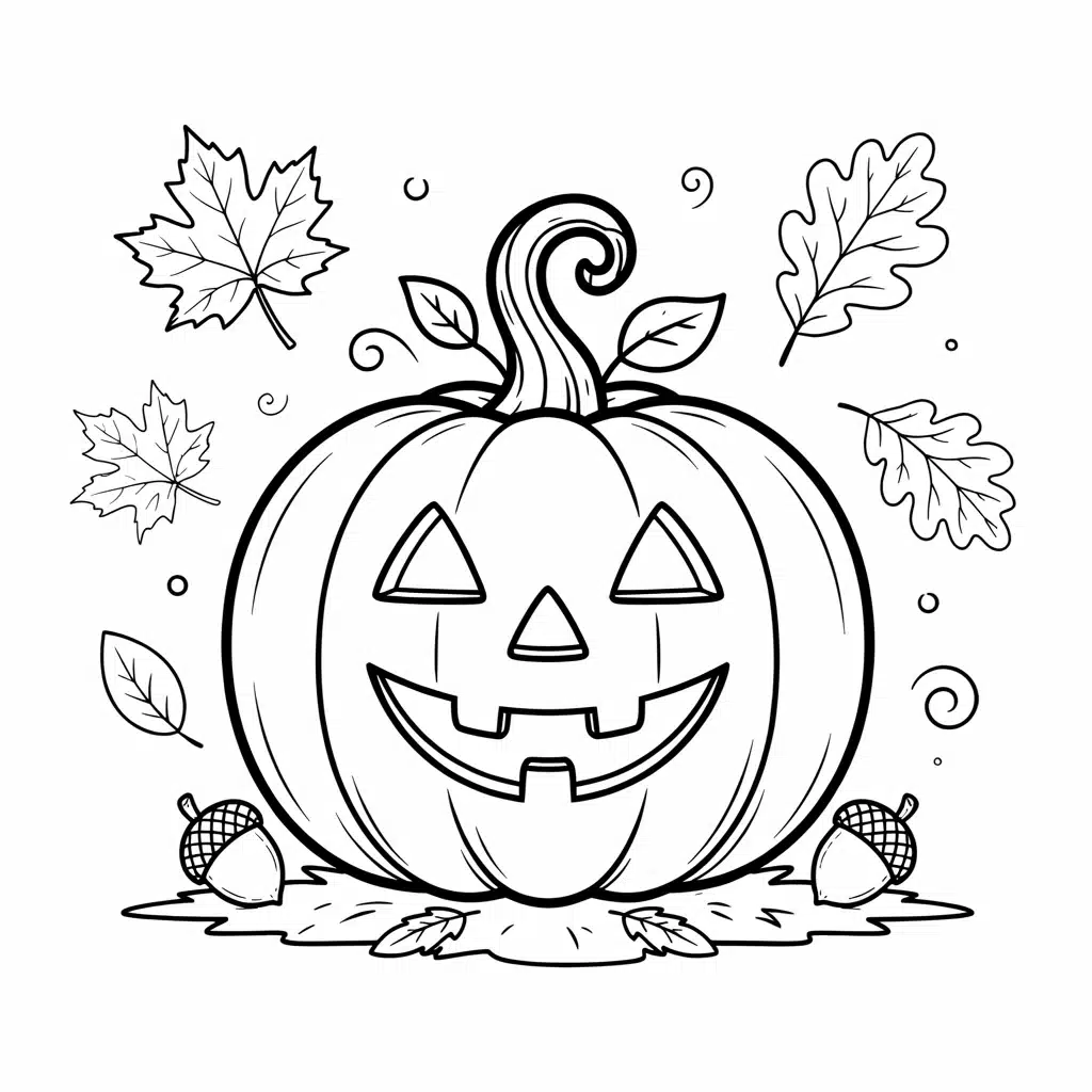 Halloween jack-o-lantern pumpkin coloring page featuring a carved spooky grin, perfect for combining fall and Halloween coloring fun in one pag